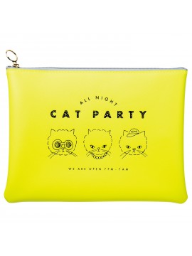 Stationery Pouch Yellow - Cat Party