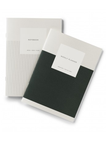 Set of Weekly planner + blank page notebook Dark Green - Kartotek Copenhagen