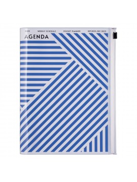Diary 2023 A5 Vertical Type Zipped Recycled Cover 16 hours Blue - Geometric Mark's