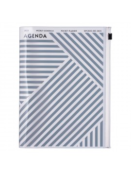 Diary 2023 A5 Vertical Type Zipped Recycled Cover 16 hours Gray - Geometric Mark's