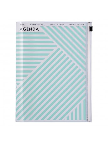 Diary 2023 A5 Vertical Type Zipped Recycled Cover 16 hours Mint - Geometric Mark's