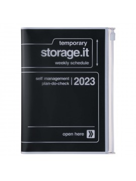Diary 2023 B6 Vertical Type Zipped Recycled Cover 16 hours Black - Storage.it Mark's