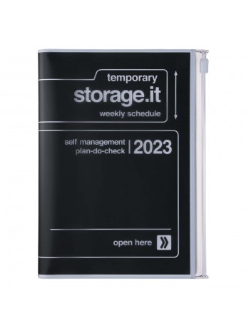 Diary 2023 B6 Vertical Type Zipped Recycled Cover 16 hours Black - Storage.it Mark's