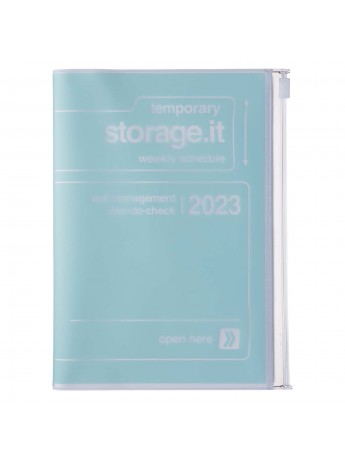 Diary 2023 B6 Vertical Type Zipped Recycled Cover 16 hours Mint - Storage.it Mark's