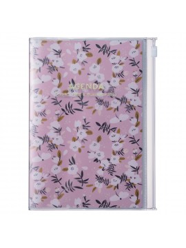 Diary 2023 B6 Vertical Type Zipped Recycled Cover 16 hours Pink - Flower Mark's