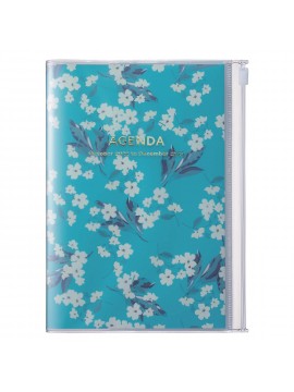 Diary 2023 B6 Vertical Type Zipped Recycled Cover 16 hours Turquoise - Flower Mark's