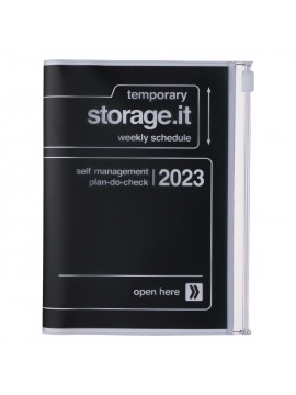 Diary 2023 A6 Vertical Type Zipped Recycled Cover 16 hours Black - Storage.it Mark's