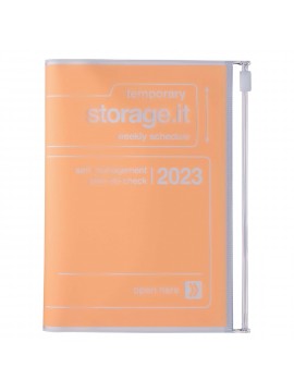 Diary 2023 A6 Vertical Type Zipped Recycled Cover 16 hours Orange - Storage.it Mark's