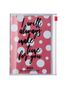 Diary 2023 A6 Vertical Type Zipped Recycled Cover 16 hours Polka Dots Red - Clear Storage Mark's