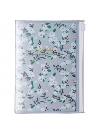 Diary 2023 A6 Vertical Type Zipped Recycled Cover 16 hours Gray - Flower Mark's