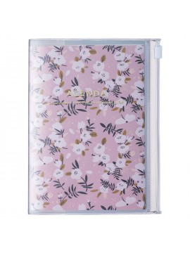 Diary 2023 A6 Vertical Type Zipped Recycled Cover 16 hours Pink - Flower Mark's