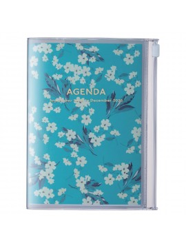 Diary 2023 A6 Vertical Type Zipped Recycled Cover 16 hours Turquoise - Flower Mark's