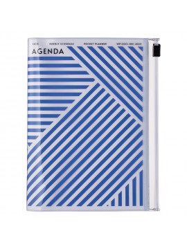 Diary 2023 A6 Vertical Type Zipped Recycled Cover 16 hours Blue - Geometric  Mark's