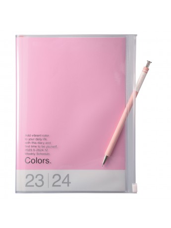 Agenda Semainier 2024 A5 Vertical Base Horaire 16H Couverture Zippée  Recyclée Pink- Colors Mark's - Marks-store