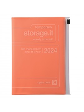 Agenda Semainier 2024 B6 Vertical Base Horaire 16H Couverture Zippée Recyclée Orange - Storage.it Mark's