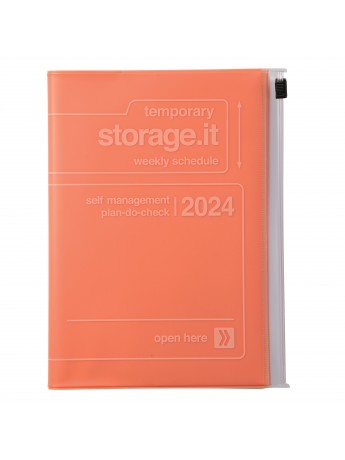 Agenda Semainier 2024 B6 Vertical Base Horaire 16H Couverture Zippée Recyclée Orange - Storage.it Mark's