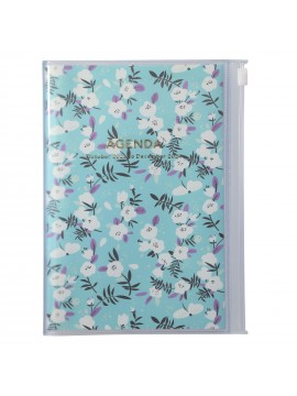 Agenda Semainier 2024 B6 Vertical Base Horaire 16H Couverture Zippée Recyclée Turquoise - Flower Mark's